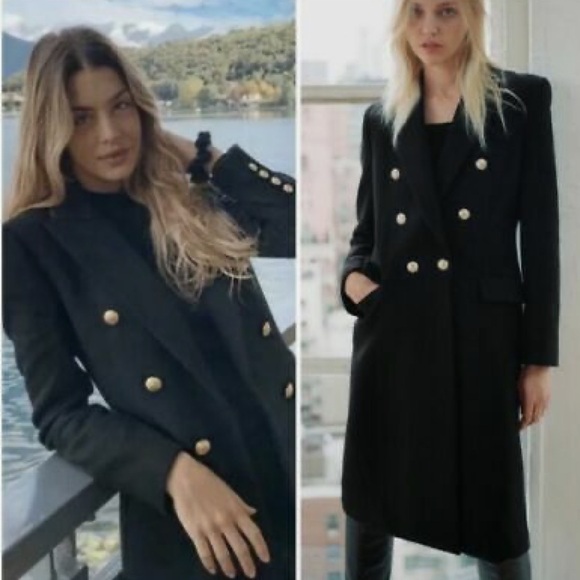 Zara Elegant Black Double-Breasted Women's Coat - Picture 3 of 10